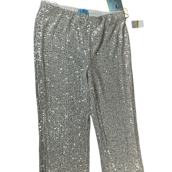 The CeCe Silver Sequin Pants Straight Leg Elastic Waist Band Stretchy X-large - Picture 7 of 14